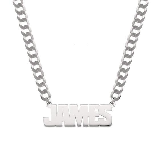 Men's Uppercase Bold Block Name Necklace in Sterling Silver (1 Line) Product Image