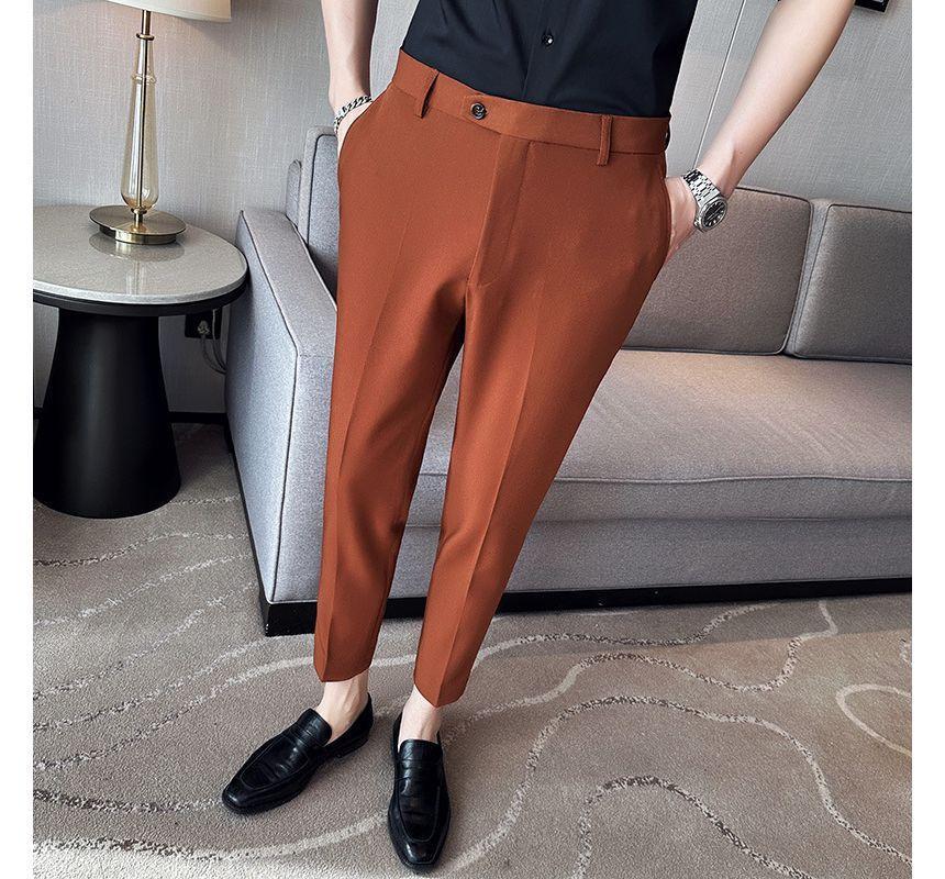 Plain Cropped Tapered Dress Pants Product Image