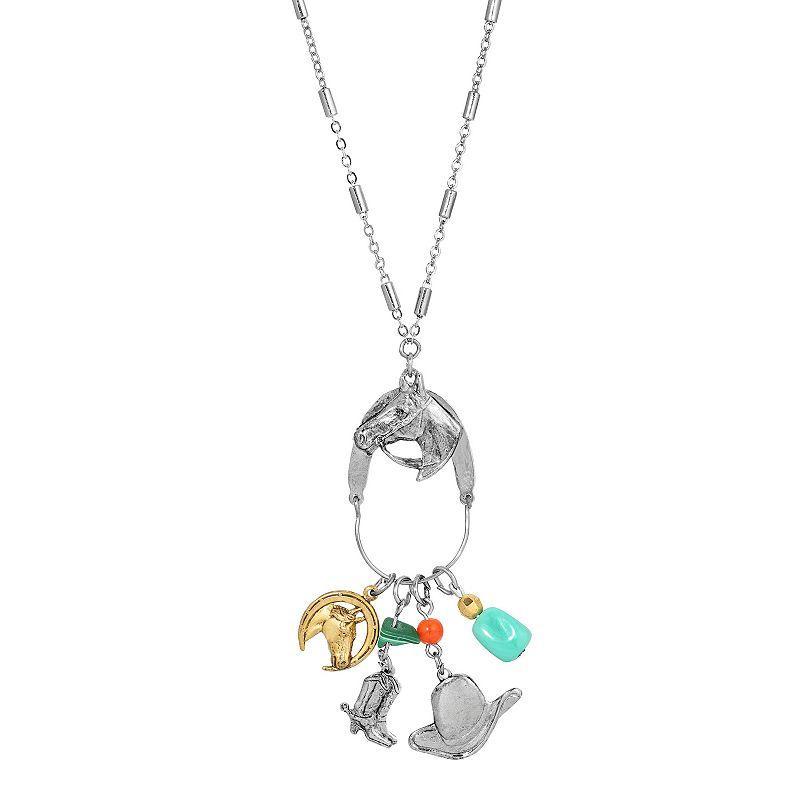 1928 Silver Tone Charm Horse Head Boot & Hat Necklace, Womens Multicolor Product Image