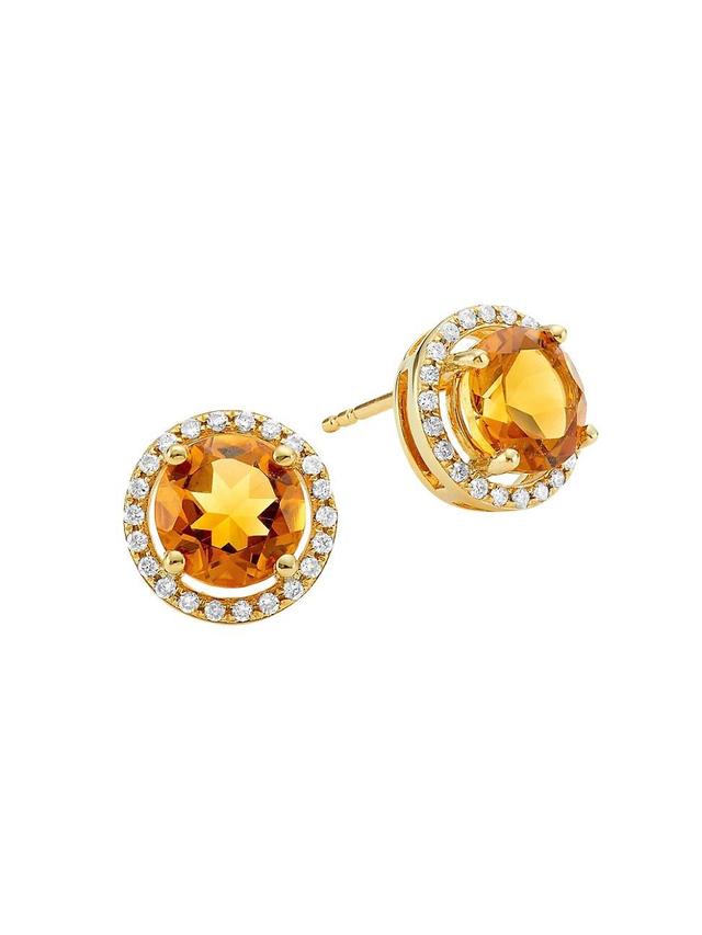 Womens 14K Yellow Gold, Citrine, & 0.23 TCW Diamond Halo Stud Earrings Product Image