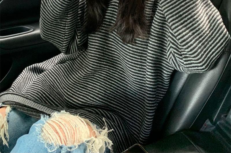 Long-Sleeve Striped Hooded Sweater Product Image