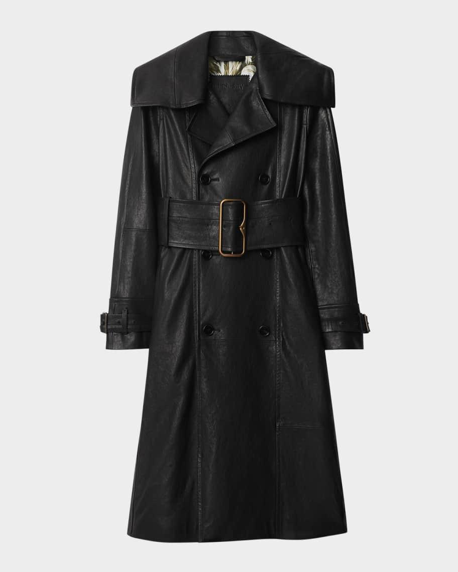 Long Double-Breasted Leather Belted Trench Coat product image