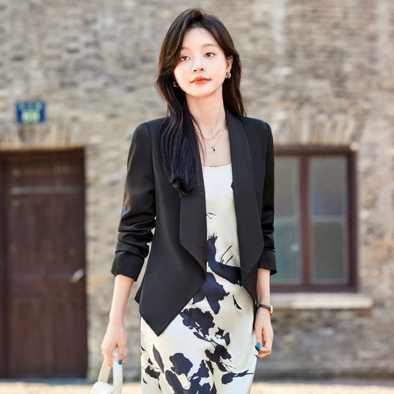 Shawl Lapel Plain Open Front Blazer Product Image