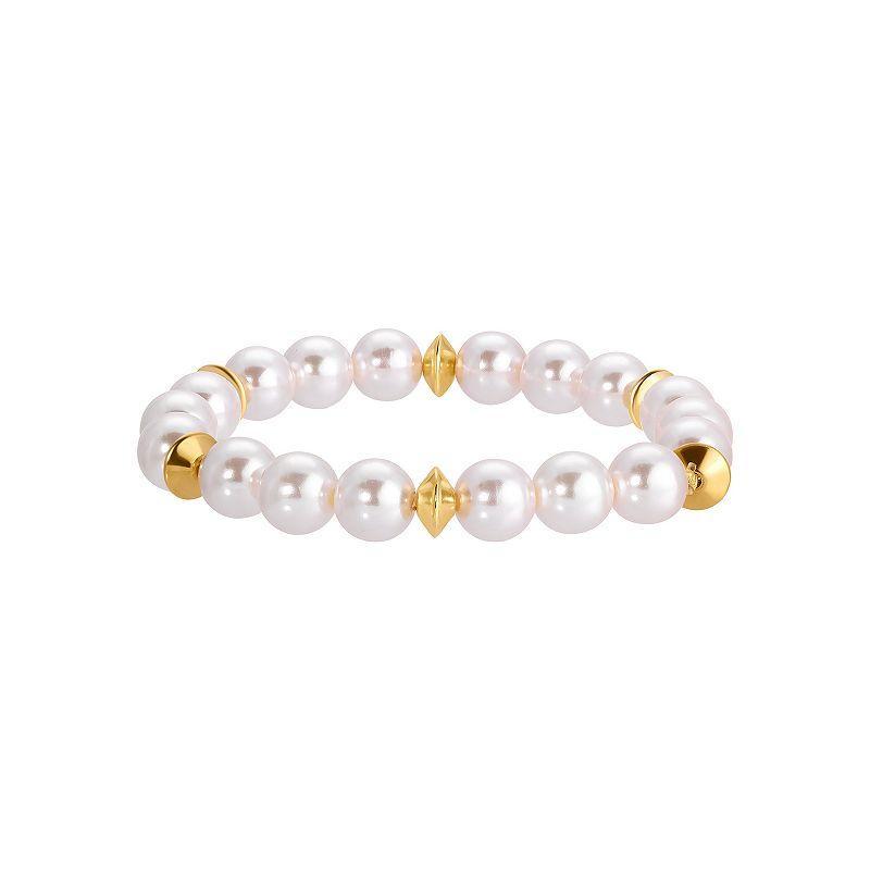 1928 Gold Tone Simulated Pearl Stretch Bracelet, Womens, White Product Image