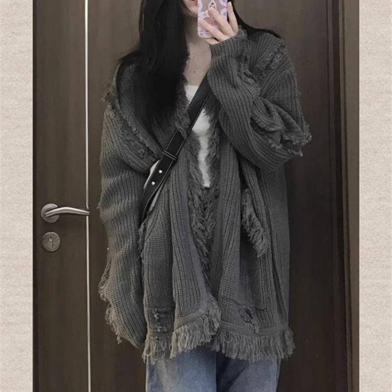 Fringe Plain Open Front Cardigan Product Image