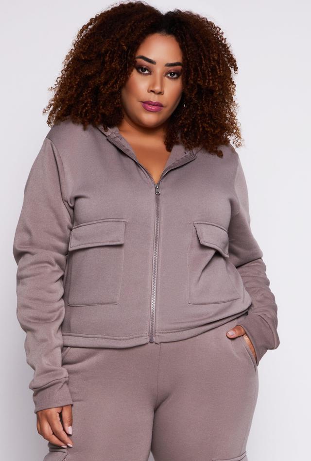 Womens Plus Size Fleece Cargo Pocket Zip Hoodie Product Image