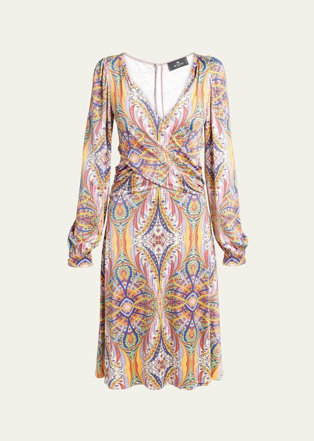 Kaleidoscope Long-Sleeve Draped Jersey Midi Dress Product Image