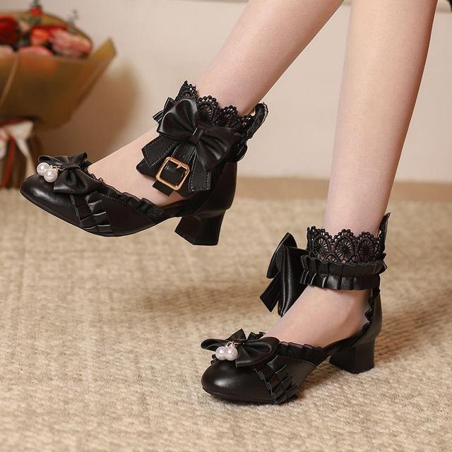 Block Heel Lace Trim D'Orsay Sandals Product Image