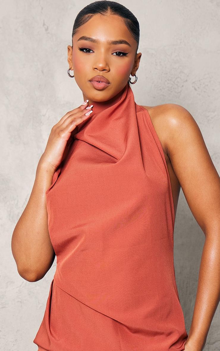 Rust High Neck Cowl Backless Bodycon Dress Product Image