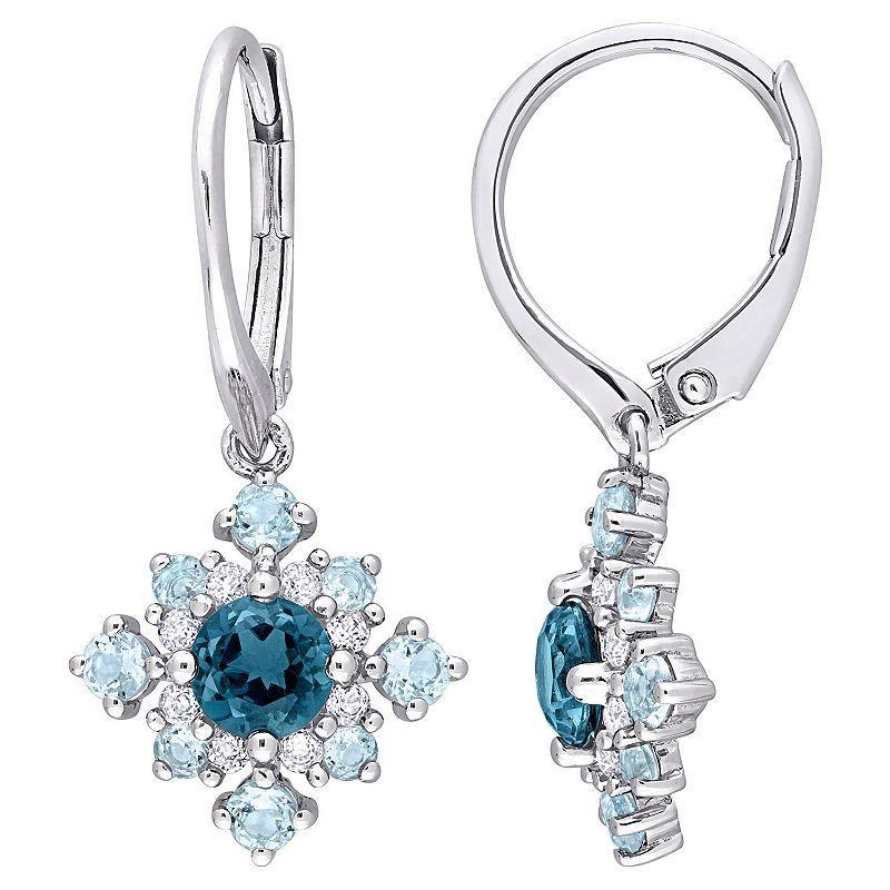 Stella Grace Sterling Silver Blue Topaz & White Topaz Cluster Leverback Earrings, Womens Product Image