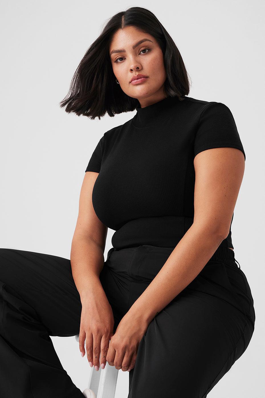 Wellness Rib Mock Neck Polished Short Sleeve - Black Female Product Image