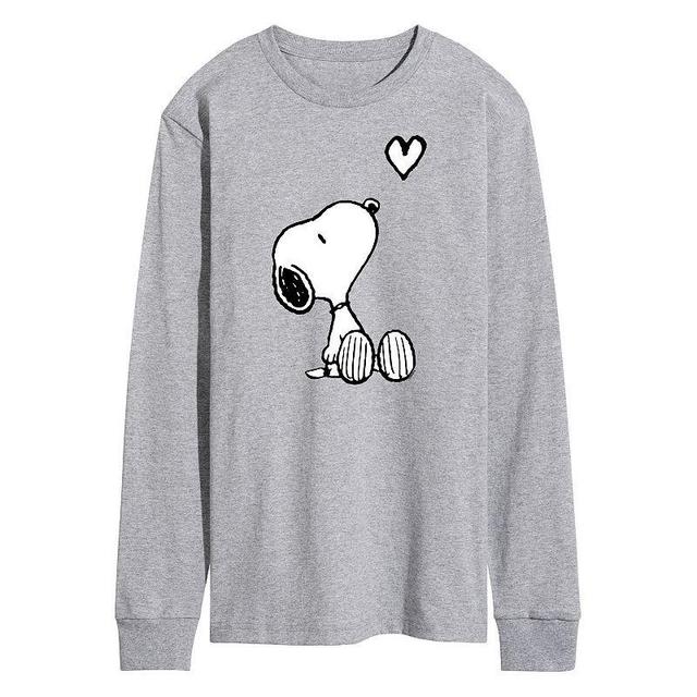 Mens Peanuts Snoopy Heart Long Sleeve Graphic Tee Med Grey Product Image