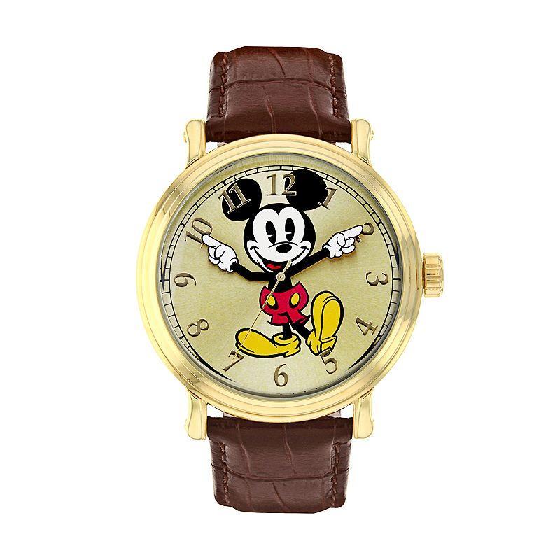 Disneys Mickey Mouse Mens Leather Watch, Brown Product Image