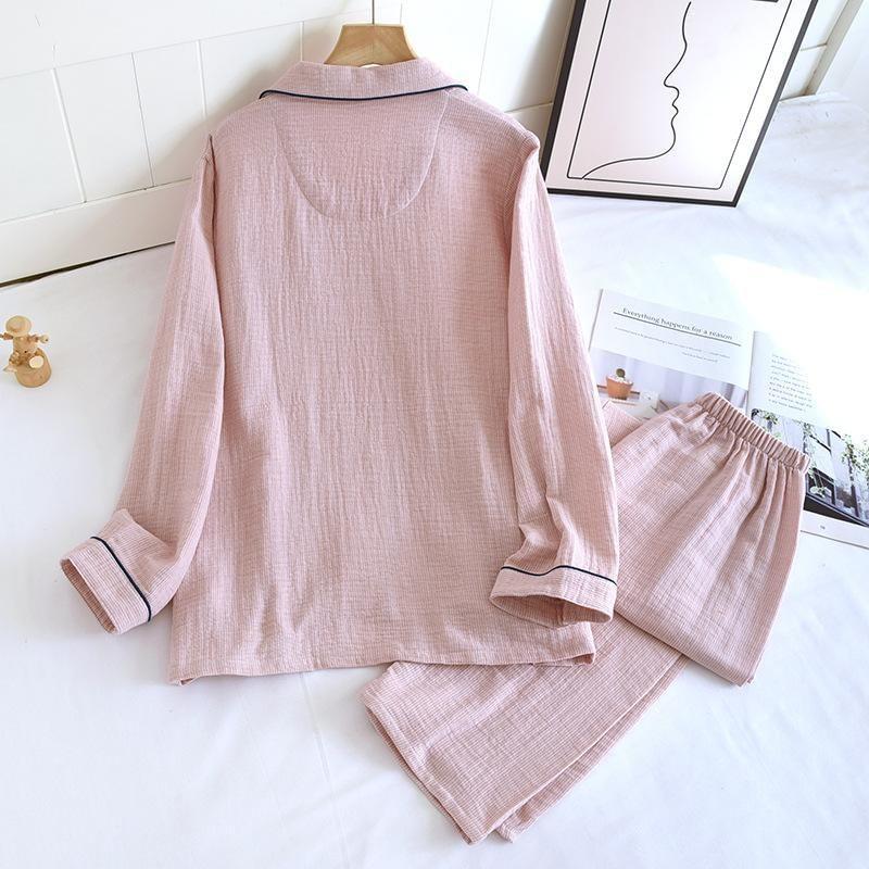 Pajama Set: Long-Sleeve Plain Top + Pants Product Image