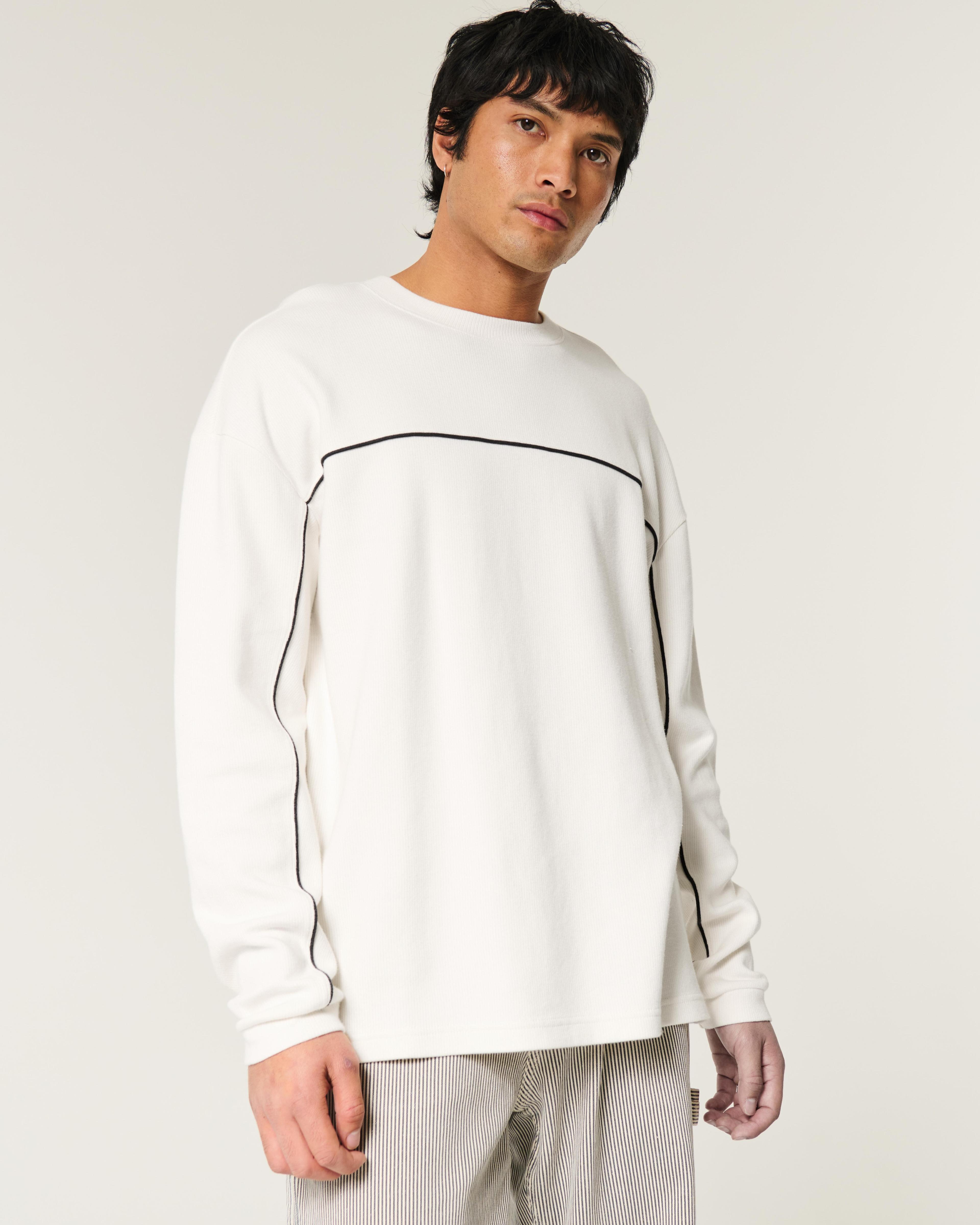 Boxy Long-Sleeve Striped Crew T-Shirt Product Image