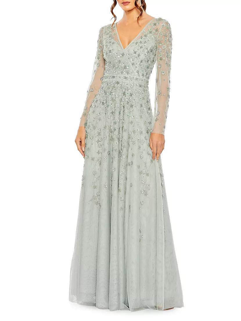 Sequin Embellished Long-Sleeve Gown Product Image