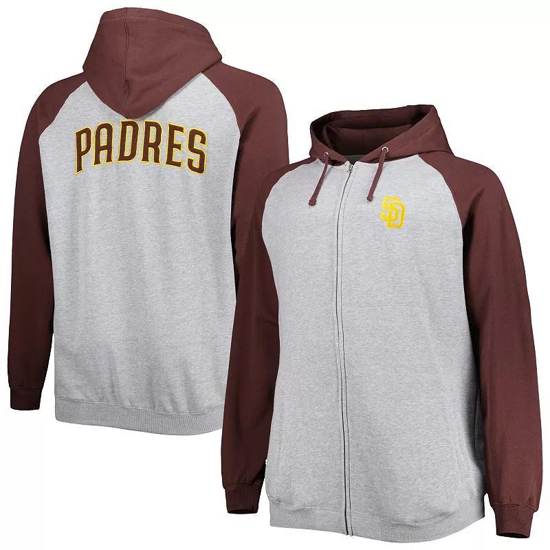 Mens Heather Gray/Brown San Diego Padres Big & Tall Raglan Hoodie Full-Zip Sweatshirt Product Image