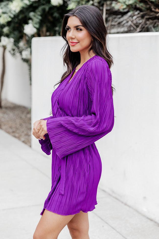 Through The Night Purple Plisse Mini Wrap Dress FINAL SALE Product Image