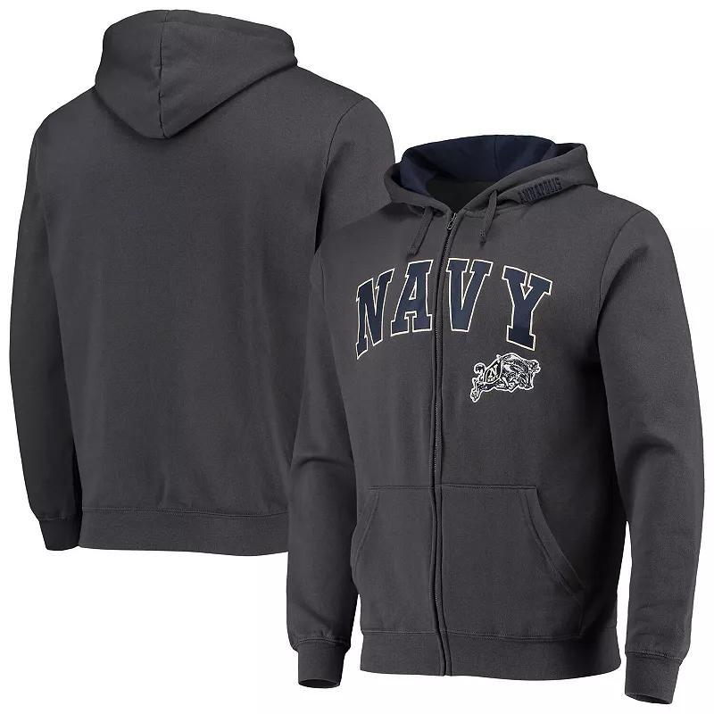 Mens Colosseum Charcoal Navy Midshipmen Arch & Logo 3.0 Full-Zip Hoodie NVY CHARCO Product Image