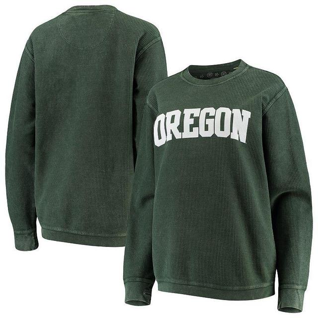 Womens Green Oregon Ducks Comfy Cord Vintage-Like Wash Basic Arch Pullover Sweatshirt Product Image