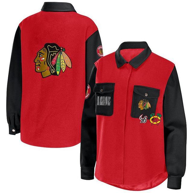 Womens WEAR by Erin Andrews /Black Chicago Blackhawks Colorblock Button-Up Shirt Jacket Product Image