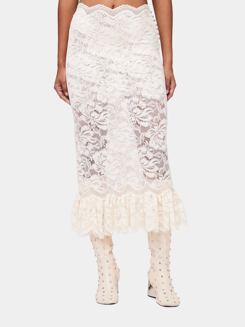 Maxi stretch lace ivory skirt Product Image