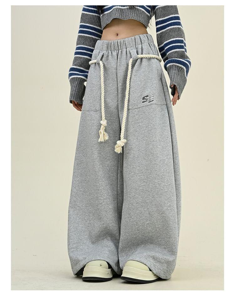 Drawstring Waist Lettering Wide Leg Sweatpants Product Image