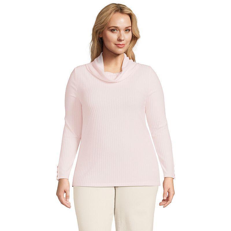 Lands End Womens Plus Size Long Sleeve Wide Rib Cowl Neck Tee Product Image