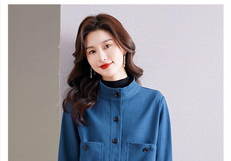 Stand Collar Plain Button Jacket Product Image