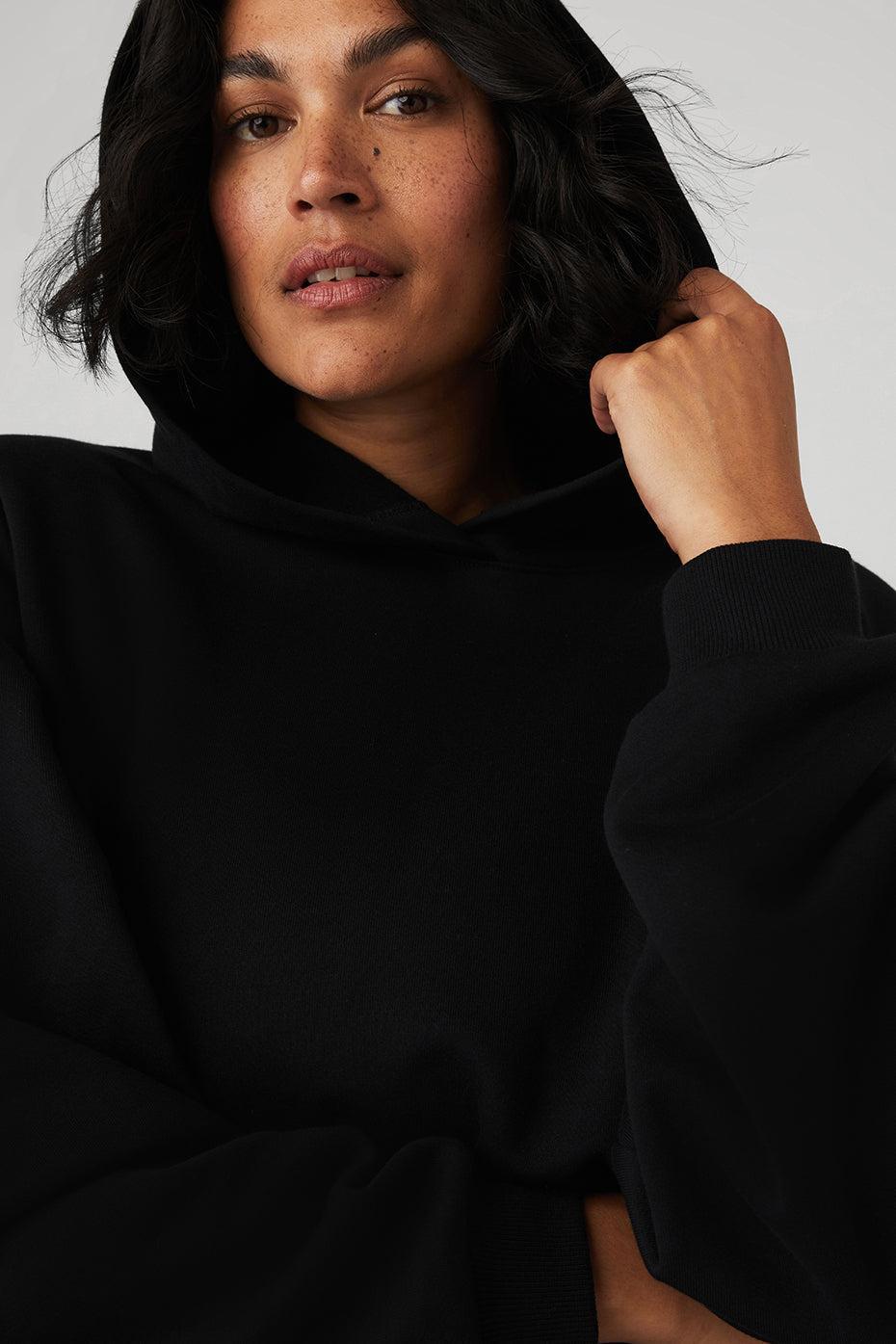 Cropped Headliner Shoulder Pad Hoodie - Black Female Product Image