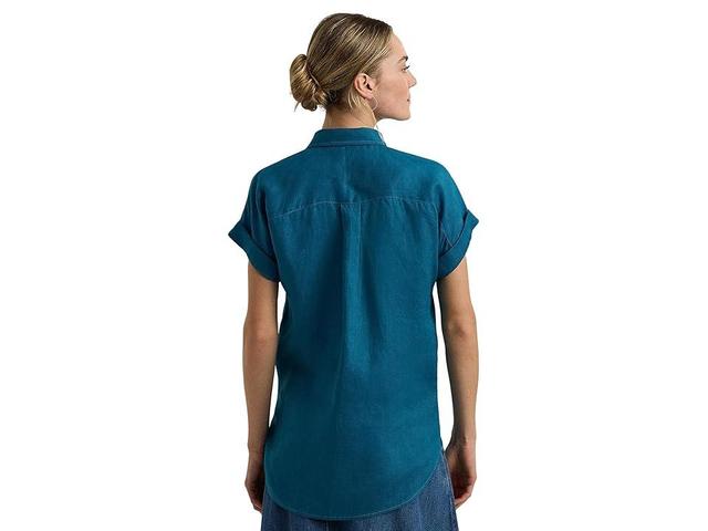 LAUREN Ralph Lauren Relaxed Fit Linen Short-Sleeve Shirt (Turquoise Sky) Women's Clothing Product Image