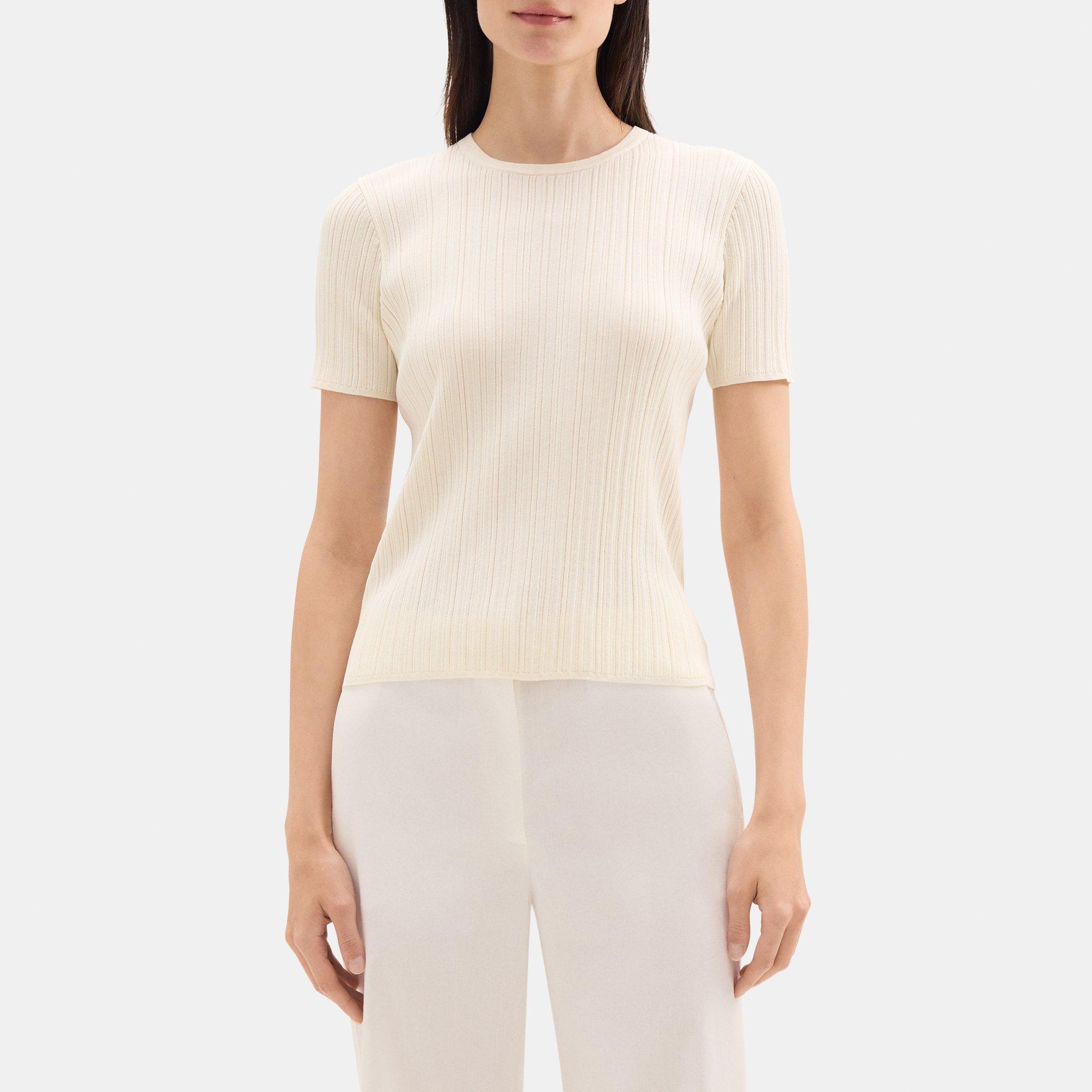 Silk-Cotton Short-Sleeve Sweater | Theory Outlet Product Image