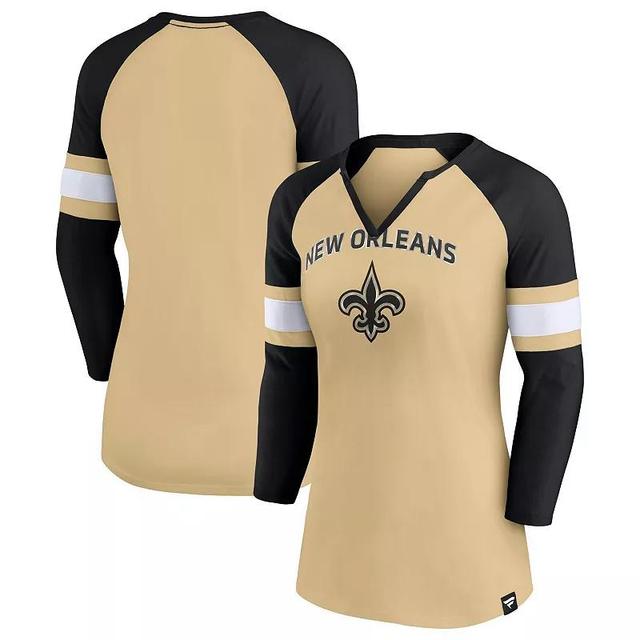 Womens Fanatics Branded /Black New Orleans Saints Arch Raglan 3/4-Sleeve Notch Neck T-Shirt Product Image