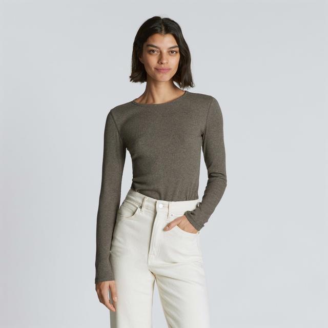 Womens Pima Micro-Rib Long-Sleeve Crew Sweater by Everlane in Washed Heathered Fatigue, Size M Product Image