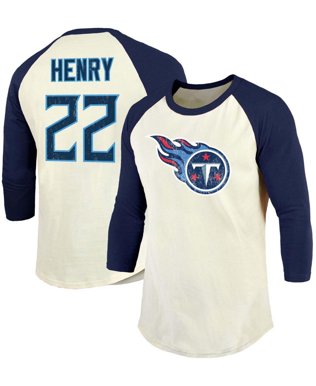 Mens Majestic Threads Derrick Henry Cream/Navy Tennessee Titans Vintage Player Name & Number 3/4-Sleeve Fitted T-Shirt Product Image