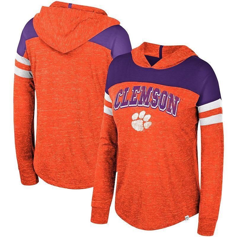 Womens Colosseum Clemson Tigers Speckled Color Block Long Sleeve Hooded T-Shirt Product Image