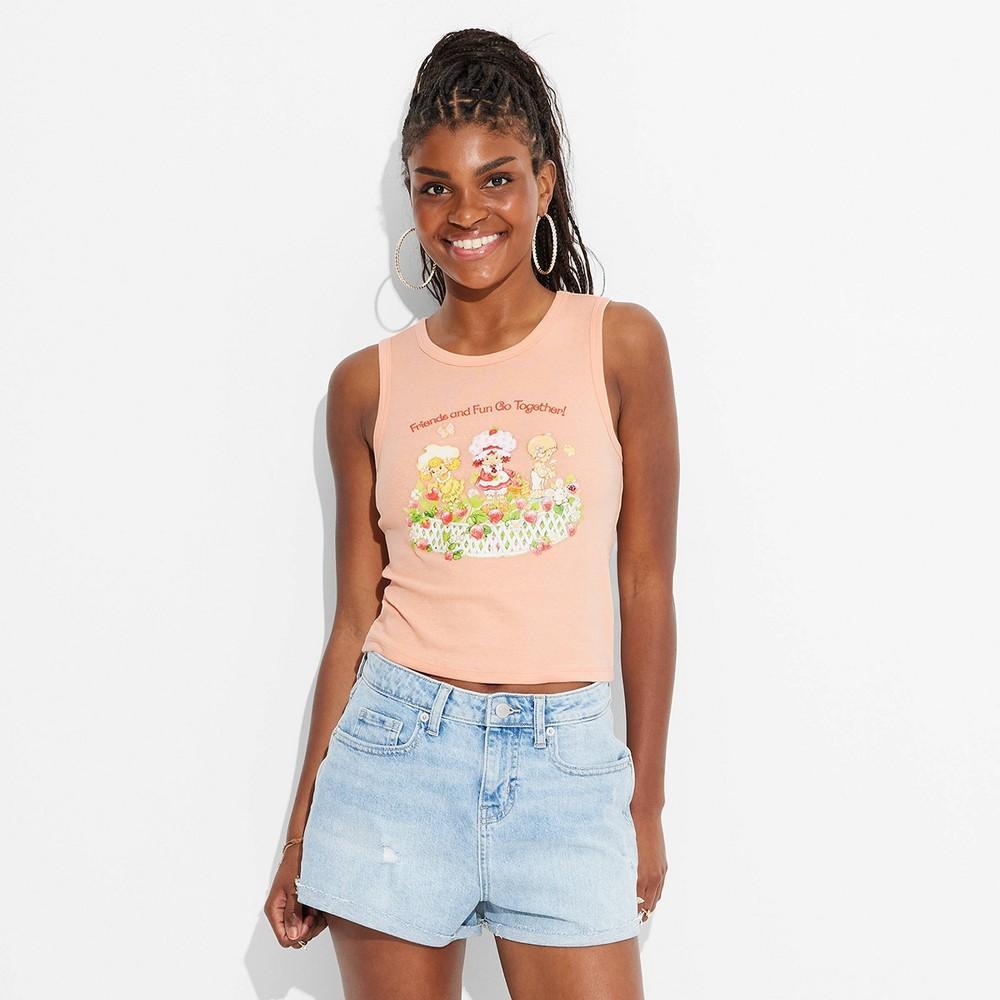 Womens Strawberry Shortcake Graphic Shrunken Tank Top - Orange Product Image