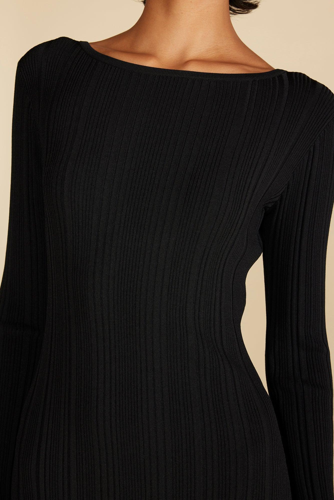 Chantae Ribbed Boatneck Dress - Black Product Image