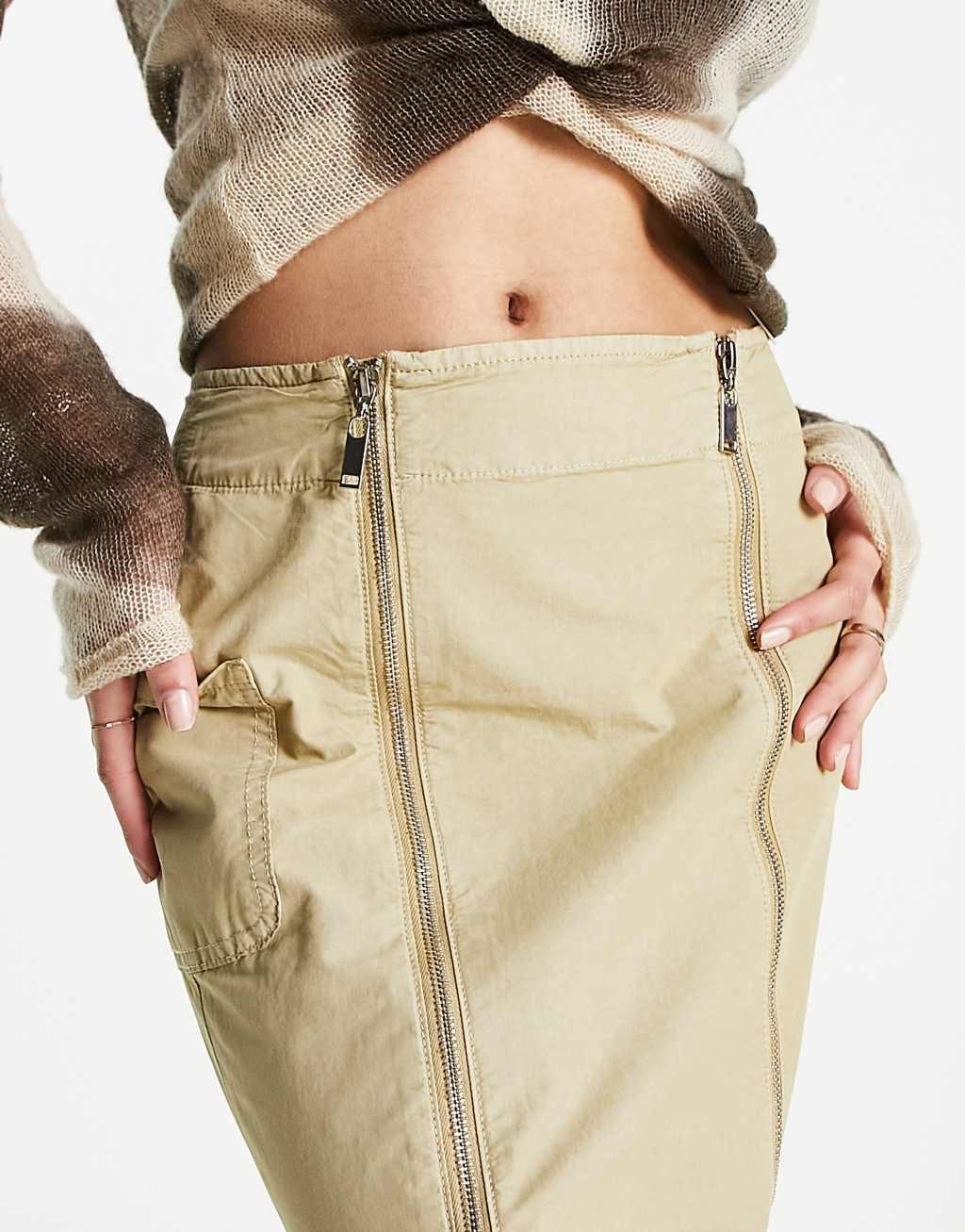 COLLUSION fishtail detail cargo maxi skirt in neutral Product Image