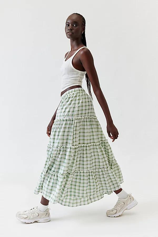 Urban Renewal Remnants Gingham Tiered Maxi Skirt Womens at Urban Outfitters Product Image