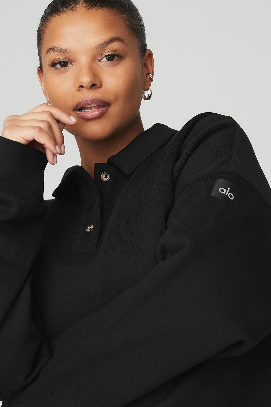 Polo Henley Pullover - Black Female Product Image