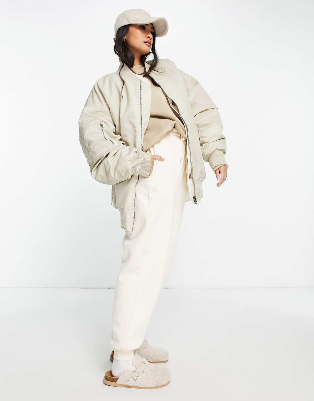 ASOS EDITION oversized bomber jacket in mushroom Product Image