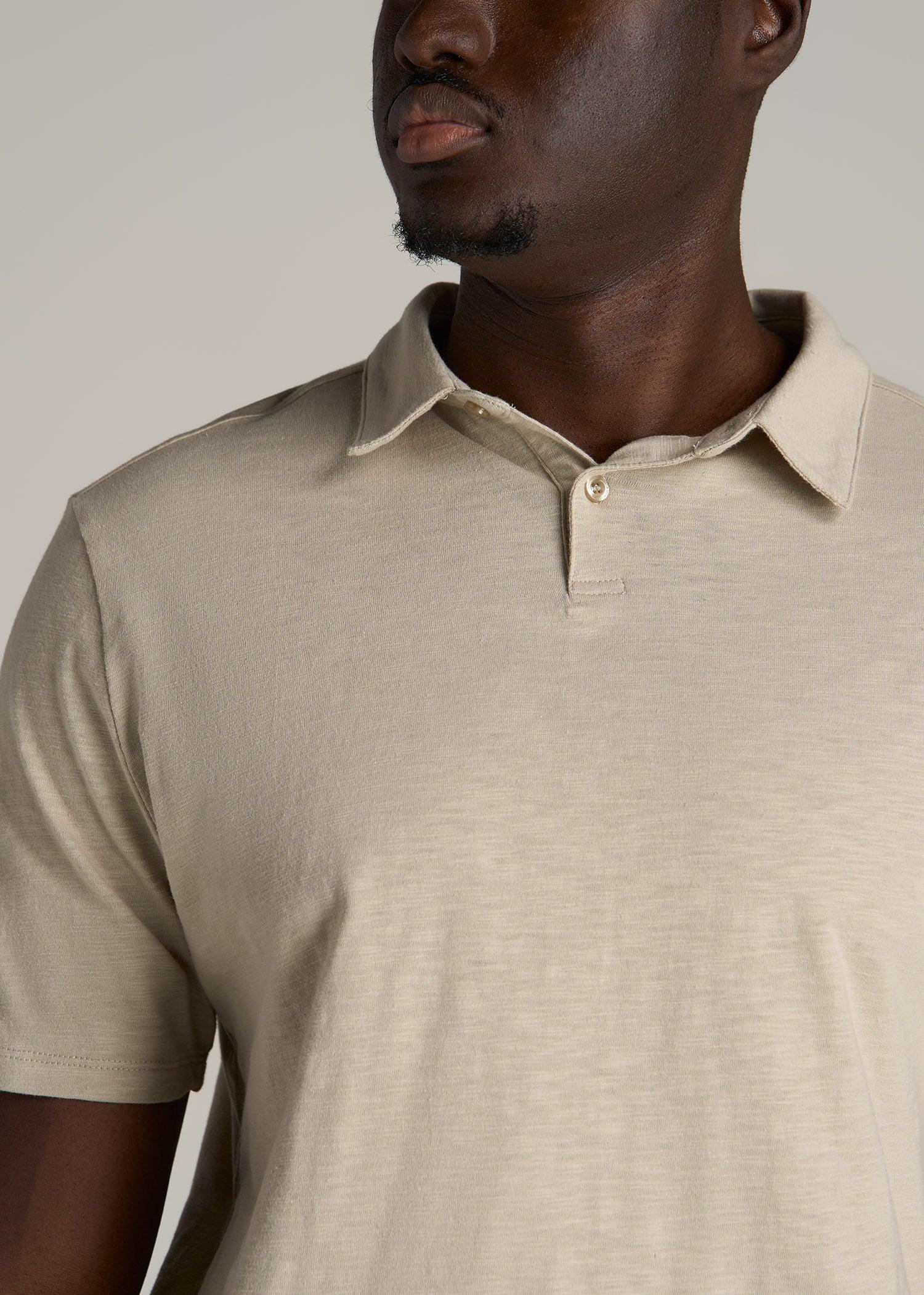 Slub Self Collar Tall Polo Shirt in Stone Product Image