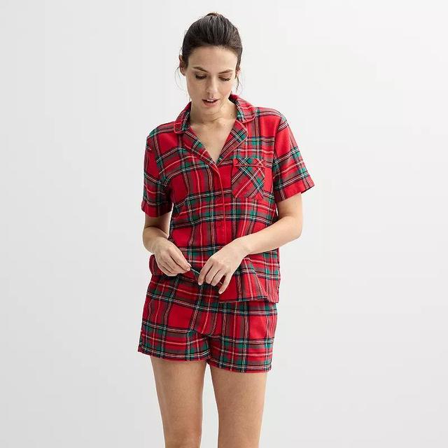 Womens Sonoma Goods For Life Short Sleeve Flannel Pajama Top & Pajama Shorts Set Product Image