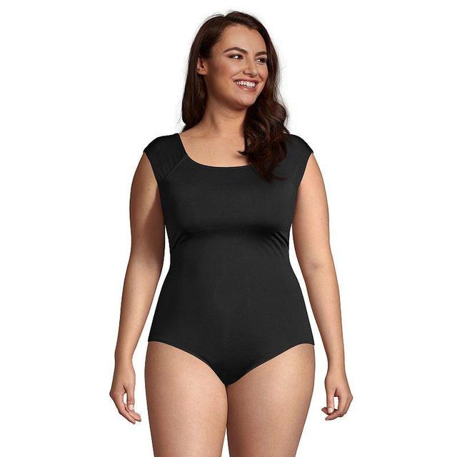 Plus Size Lands End UPF 50 Cap-Sleeve Tummy Control One-Piece Swimsuit, Womens Product Image