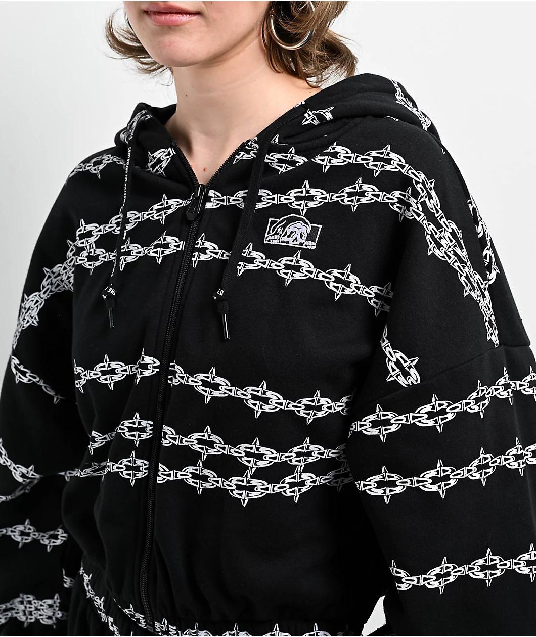 Lurking Class by Sketchy Tank Spiked Chain Black Crop Zip Hoodie Product Image