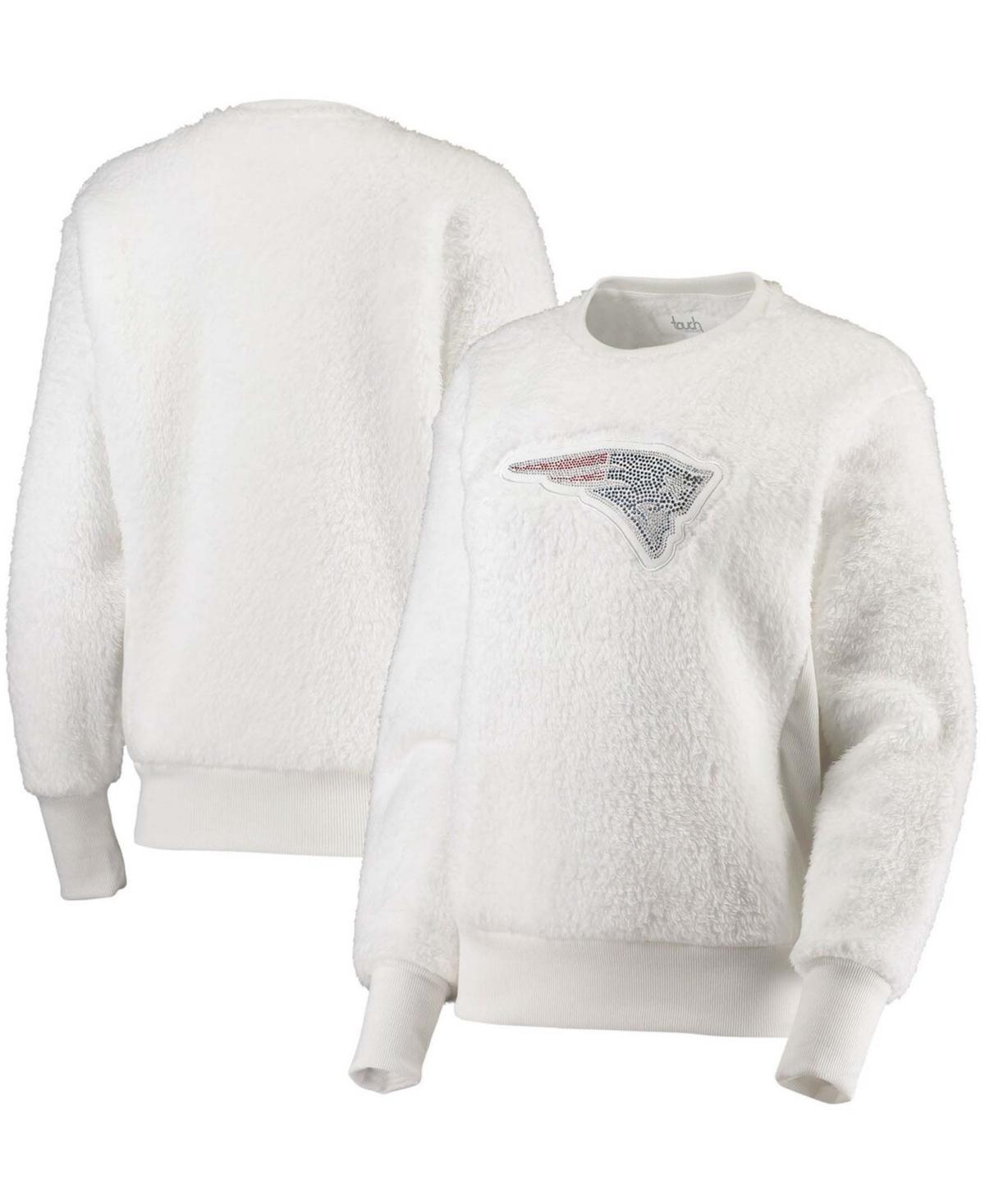 Womens White New England Patriots Milestone Tracker Pullover Sweatshirt Product Image