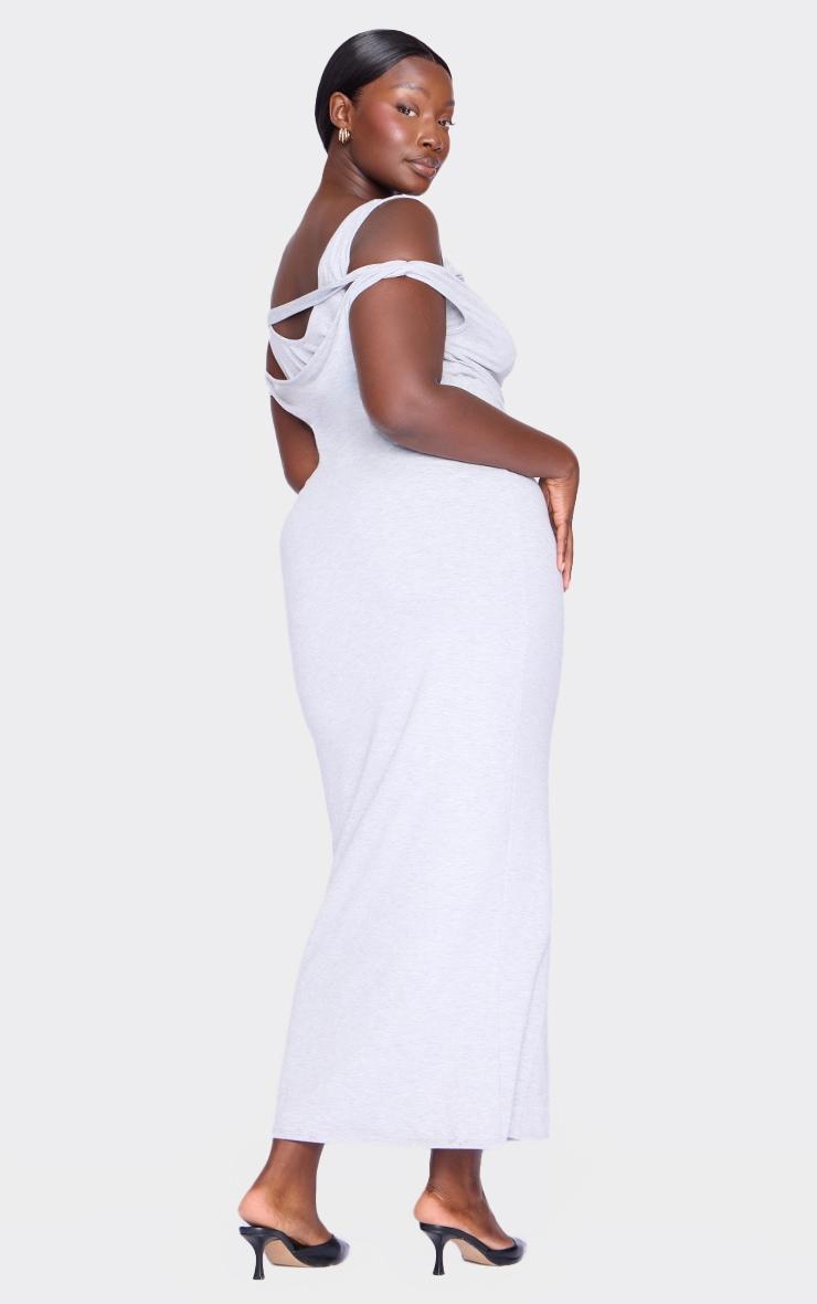 Plus Grey Ribbed Twisted Maxi Dress Product Image