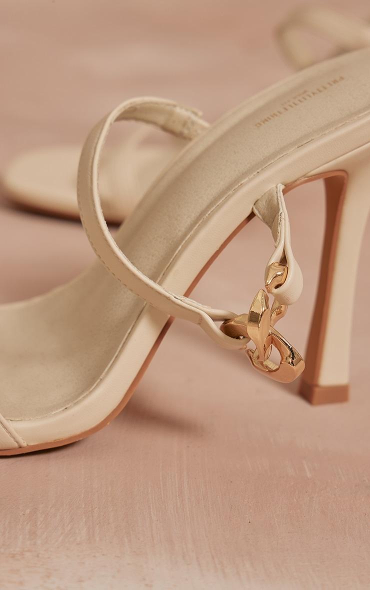 Wide Fit Cream Pu Square Toe Linked Buckle Heeled Mules Product Image