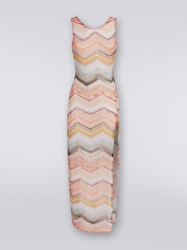 Long cover up chevron motif dress with lurex Product Image